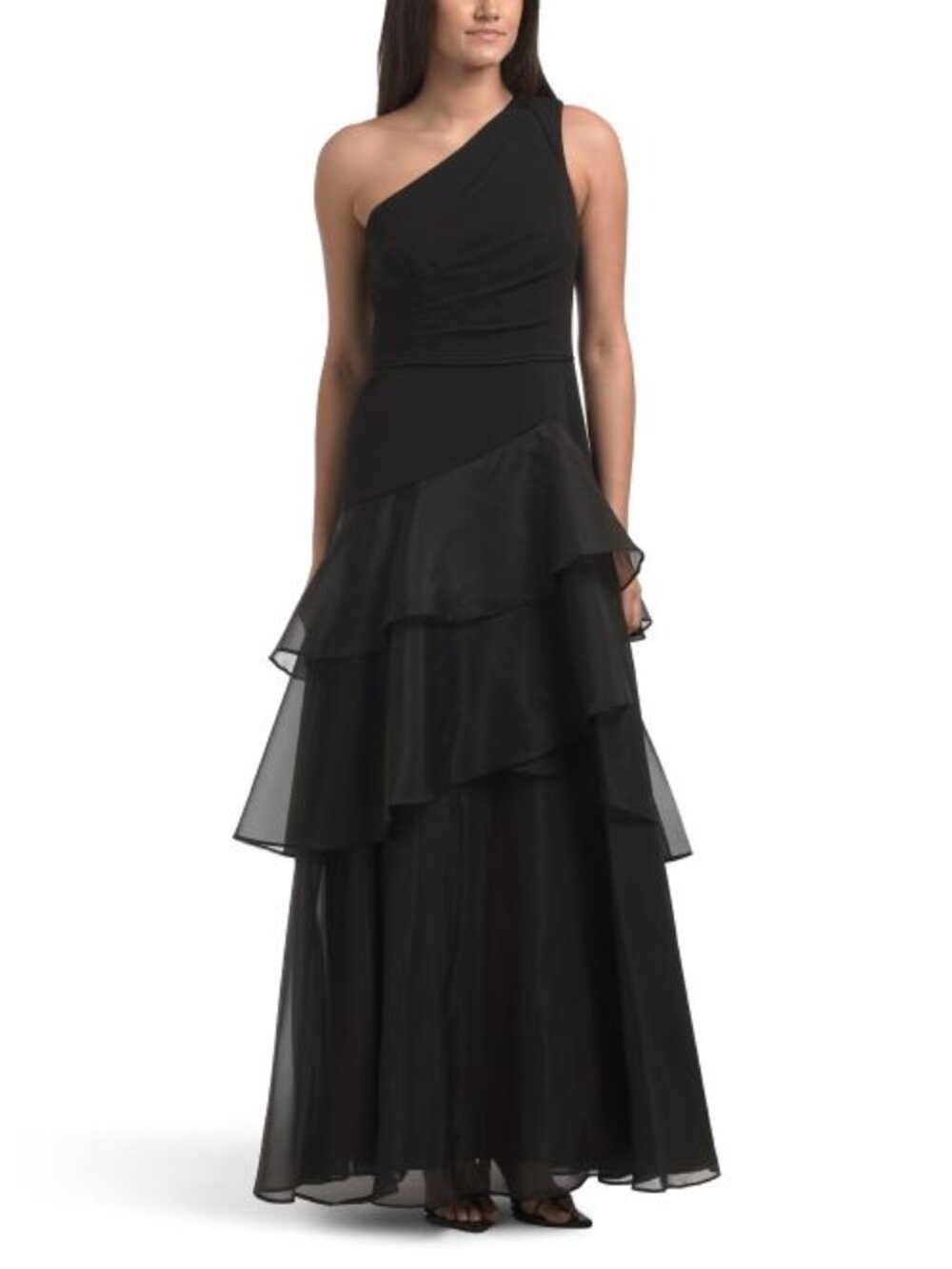 AIDAN MATTOX One Shoulder Tiered Gown